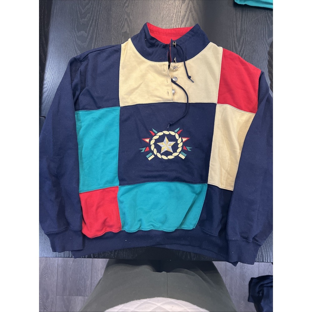 Vintage‎ Alfred Dunner Sweater Women's L Colorblock Nautical Pullover Fisherman